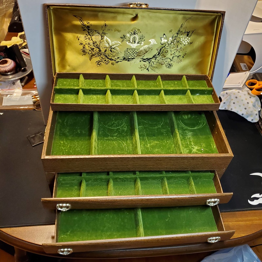 Lady Buxton Vintage jewelry box 4 compartment multi-tier large faux wood HEAVY